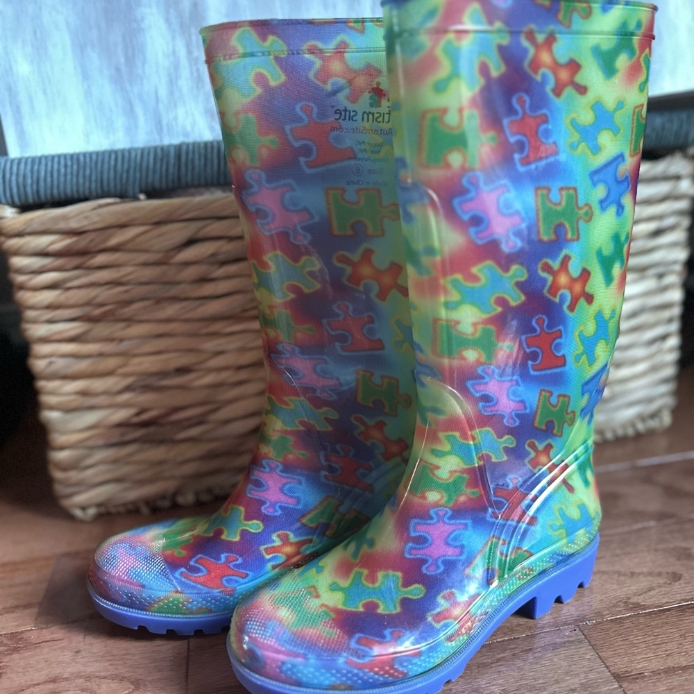 Colorful Autism Awareness Puzzle Rain Boots - Picture 2 of 6